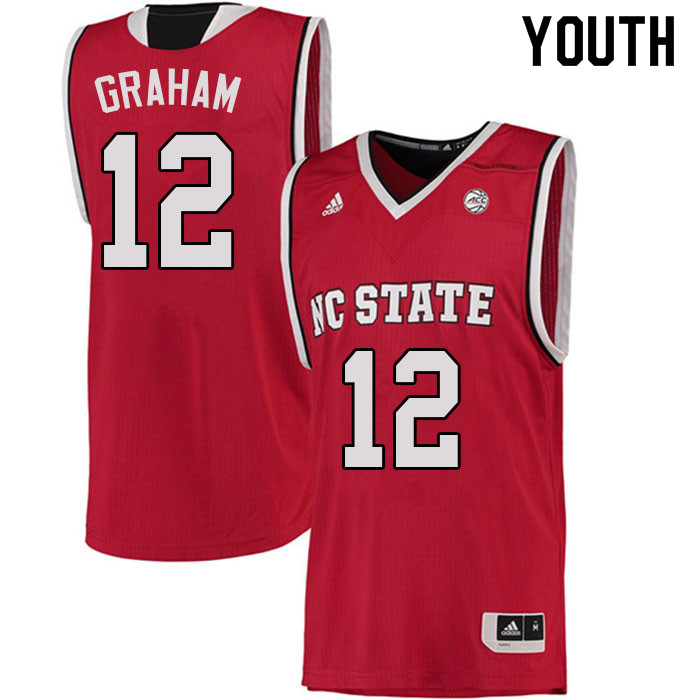 Youth #12 Chase Graham NC State Wolfpack College Basketball Jerseys Sale-Red